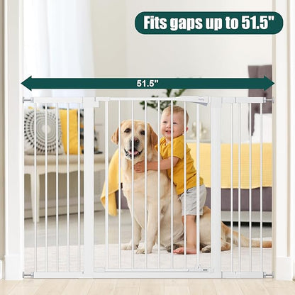 keny 36" Extra Tall Baby Gate for Stairs, 29.7-51.5" Adjustable Width Auto Close Dog Gate for Doorways Hallways, Easy Walk Thru Pet Gate with 21.1" Large Opening Door, White