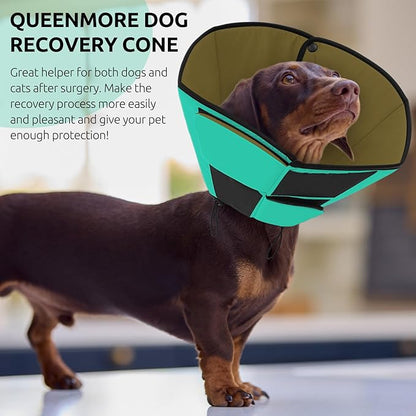 Queenmore Dog Cones for Small Dogs, Adjustable Comfy Cone for Dogs, Dog Cone Collar to Prevent Licking Wounds, Adjustable Elizabethan Collar for Pets, Green S