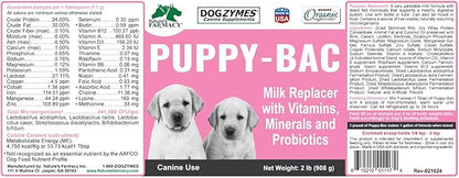 Dogzymes Puppy-Bac Milk Replacer formulated with The Proper ratios of Protein, Fat and nutrients for Growing Puppies (4 Pound)