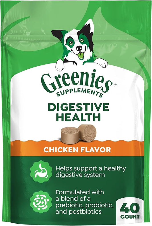 Greenies Supplements Digestive Health Probiotics for Dogs, Dog Probiotic Supplements, Chicken Flavor, 7.8 oz. Pouch of 40 Count
