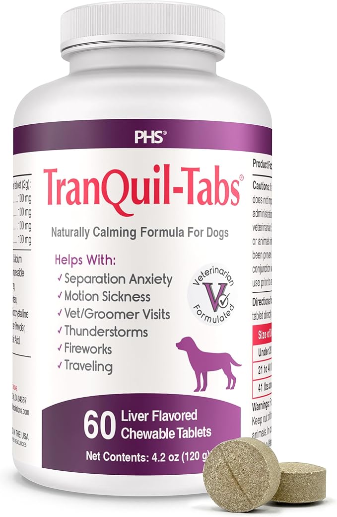 TranQuil-Tabs for Dogs - Contains Chamomile, L-Tryptophan, and Melatonin - Relieves Stress and Tension - Ease Travel and Separation Anxiety - 60 Tabs