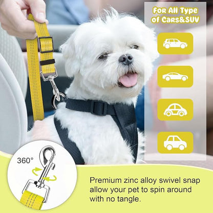 BWOGUE Pet Dog Cat Seat Belts, Car Headrest Restraint Adjustable Safety Leads Vehicle Seatbelt Harness (1 Pack, Yellow, Elastic)