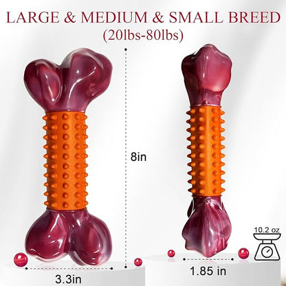 Apasiri Tough Dog Toys for Aggressive Chewers: Peanut Butter Flavored Long Lasting Dog Bones for Large Dogs, Heavy Duty Nylon & Rubber Dog Chew Toys to Keep Them Busy, Medium & Large Breed, Orange