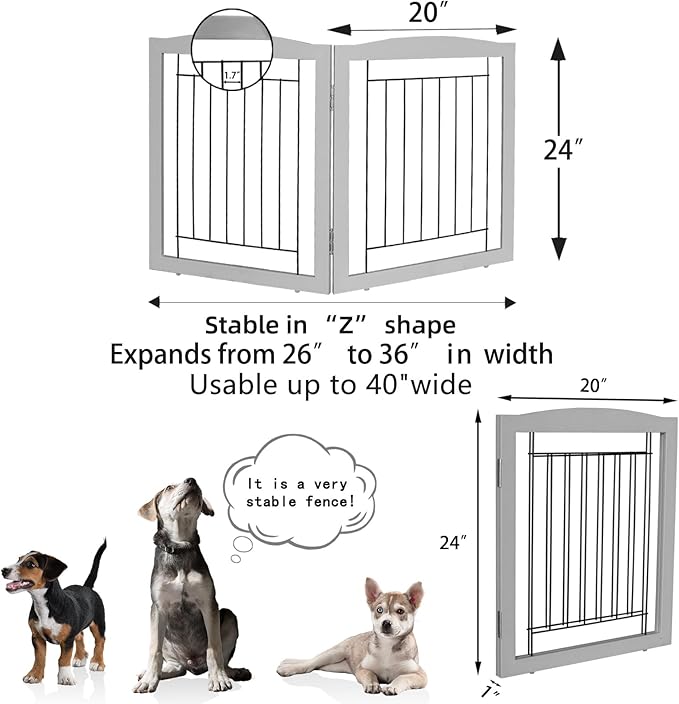 ZJSF Freestanding Foldable Dog Gate for House Extra Wide Wooden Indoor Puppy Gate Stairs Doorways Pet Gate Tall Dog Fence 2 Panels Fence Grey