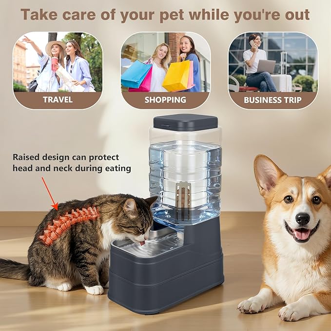 2.2 Gallon Pet Automatic Dog Water Dispenser Cat Gravity Waterer Feeder with Stainless Steel Bowl Large Capacity Puppy Feeding Raised Bowls with Filter,Ice Pack for Large Pets