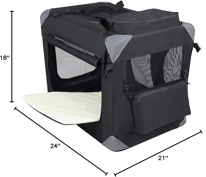 EliteField 3-Door Folding Soft Dog Crate with Carrying Bag and Fleece Bed (2 Year Warranty), Indoor & Outdoor Pet Home (24" L x 18" W x 21" H, Black)