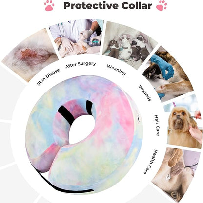 Dog Cone, Uadonile Inflatable Cone Collar for Dogs and Cats, Dog Neck Collar Recovery E-Collar Alternative After Surgery, Elizabethan Collar for Dogs Recovery(Tie-dye Pink Blue, S)