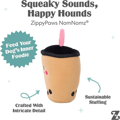 ZippyPaws NomNomz - Dog Squeaky Toys to Keep Them Busy, Funny Food Plush for Small & Medium Dogs, Cute Stuffed Puppy Toy, Pet Products, Gift for Dogs of All Breeds, Soft and Cuddly - Boba Milk Tea