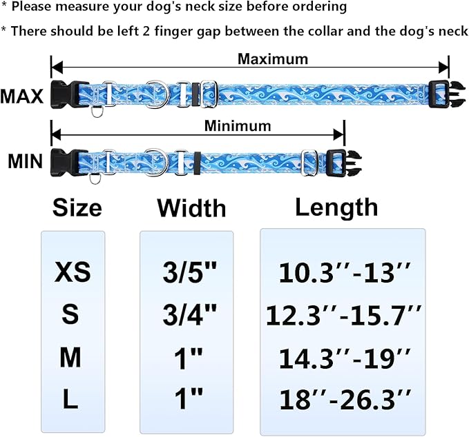 Reflective Martingale Collar with Quick Release Buckle Anti Pulling Boy Male Adjustable Dog Collars (Blue Waves, Medium)