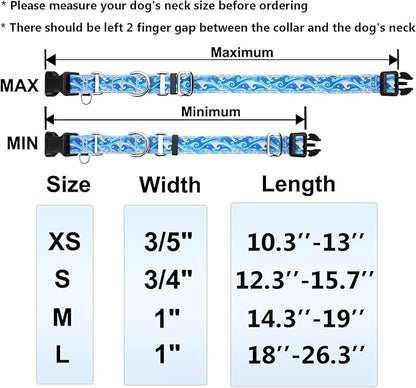 Reflective Martingale Collar with Quick Release Buckle Anti Pulling Boy Male Adjustable Dog Collars (Blue Waves, Medium)