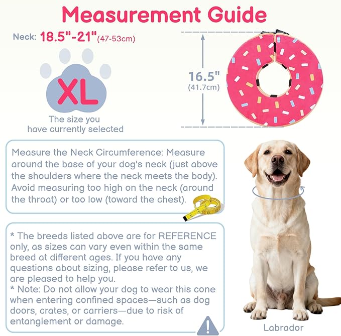 Sponge Dog Cone After Surgery, No Inflation Required Dog Donut Collar to Stop Licking, Inflatable Cone Alternatives for Large Pets, Soft Recovery Collar with Protective Shield (Donut, XL)