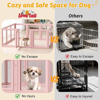 DIY Clear Acrylic Dog Playpen House,Quick Easy Assembly and Disassembly,Strong Floor Suction,Indoor and Outdoor Use,Easy Cleansing Puppy Fence (Skin Pink, 23.6" H, 12PCS)