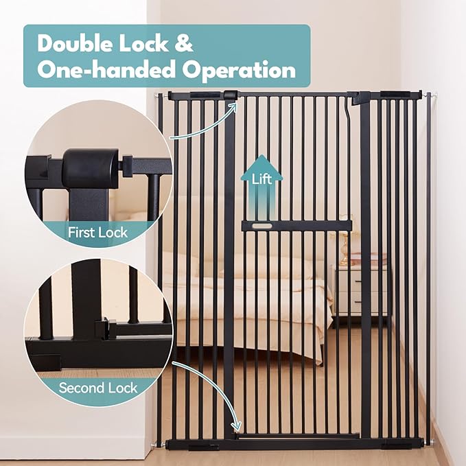 No Pawblems 55.1" Extra Tall Pet Gate for Cat/Dog, 29.9-44.4" Wide Auto Close Tall Cat Gate, NO Drilling Pressure Mounted for Doorways/Hallways, 1.37" Narrow Bar Spacing, Black