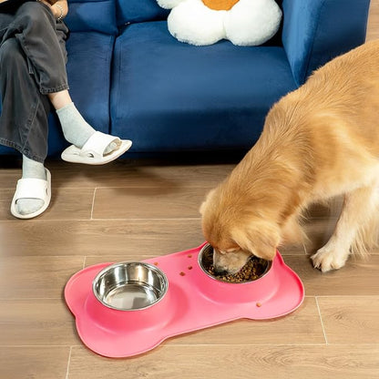 Conlun Dog Bowls with Non-Slip Silicone Mat, Spill Proof Large Food & Water Bowls Set, Easy Clean Dog Food Dish, Dishwasher Safe, Suitable for Dogs Cats Pet Under 90lbs, Large, Pink