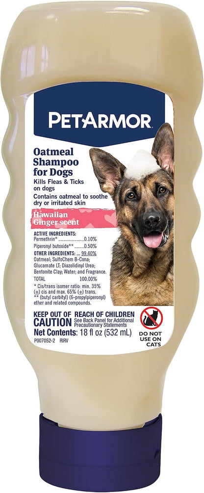 PetArmor Flea & Tick Protection Oatmeal Shampoo for Dogs, Hawaiian Ginger Scent, 18 Ounce