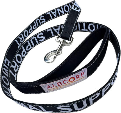 Albcorp Emotional Support Dog Leash 4 FT x 1 Inch – Reflective ESA Leash with Embroidered Emotional Support Lettering, Heavy-Duty Nylon, Padded Neoprene Handle, (Black, Emotional Support)