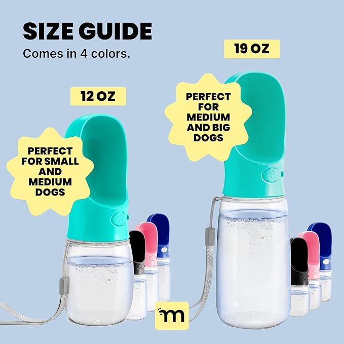 MalsiPree Portable Dog Water Bottle - 19 Oz, Blue - Leak-Proof Water Bowl Dispenser with Lock for Hiking, Travel & On-The-Go