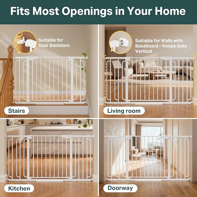 Cumbor Extra Wide Baby & Pet Gate Set, 29.7-48" & 36.6-59" Gates with Dual-Lock, Auto-Close, One-Hand Operation for Stairs, Hallways & Doorways