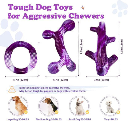 Furdog 3 Pack Dog Toys for Aggressive Chewers Indestructible Dog Toy for Large Dogs Tough Dog Toys to Keep Them Busy, Purple (Purple2)