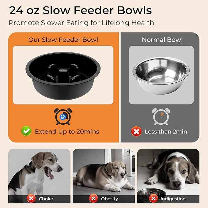 URPOWER Mess Proof Elevated Dog Bowls, High Wall Splash Guard Design, 4 Height Adjustable Raised Bowl Stand, 2 Stainless Steel Bowls, Non-Slip Food Water Set for Small Medium Large Dogs