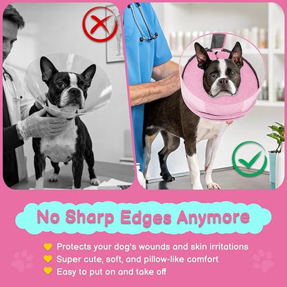 Soft Inflatable Dog Cone for Surgery Recovery, Protective Dog Donut Collar with Shield to Stop Licking Wounds, 2-in-1 Patented Comfort Blow-Up Collar for Small and Medium Pets (Pink, M)