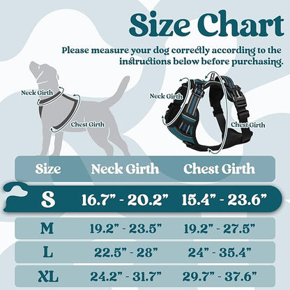 rabbitgoo Dog Harness Small Sized, No Pull Pet Harness with 3 Buckles, Adjustable Soft Padded Vest with Control Handle, Walking Reflective Pet Vest for Small Dogs, Blue Coral, S