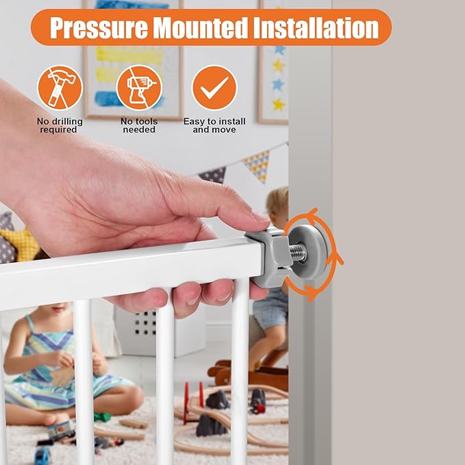 keny 29"-55" Extra Wide Baby Gate, Pressure Mounted No Drilling Dog Gate for Stairs Doorways, Easy Walk Through Safety Gate for Babies or Pets, 30" Tall, White