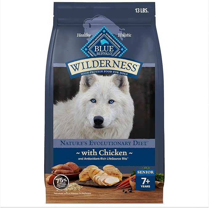 Blue Buffalo Wilderness High-Protein Natural Dry Food for Senior Dogs, Chicken Recipe, 13-lb Bag