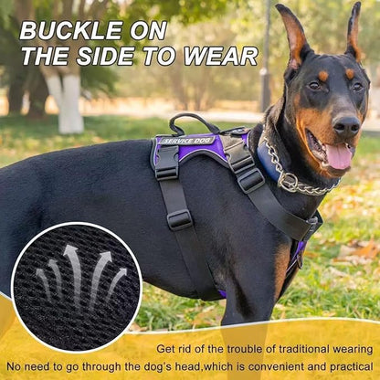 Moonpet Personalized Custom Tactical No Pull Dog Harness Black Nylon Dog Leash Set with Phone Number Dog Name - Adjustable Heavy Duty Pet Dog Vest Harness for Training and Walking
