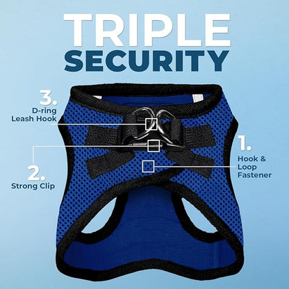 Best Pet Supplies Voyager Step-in Air Harness - All Weather Mesh, Reflective, No Pull Harness for Dogs, Cats - Secure with Hook & Loop Fastener, Buckle, Double D-Rings - Royal Blue/Black Trim, XXS