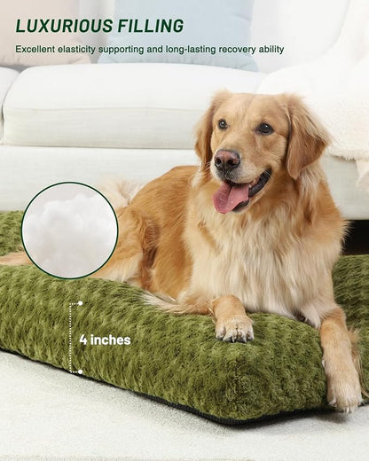KSIIA Washable Dog Bed Comfy Dog Crate Pad Deluxe Plush Pet Bed Non-Slip Kennel Pad for Large Dogs, 41" x 27", Green
