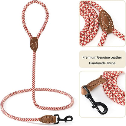 Mile High Life | Mountain Climbing Dog Rope Leash with Heavy Duty Metal Sturdy Clasp | Genuine Leather Tailored Connection with Strong Stitches (Red Khaki1, 72 Inch (Pack of 1))