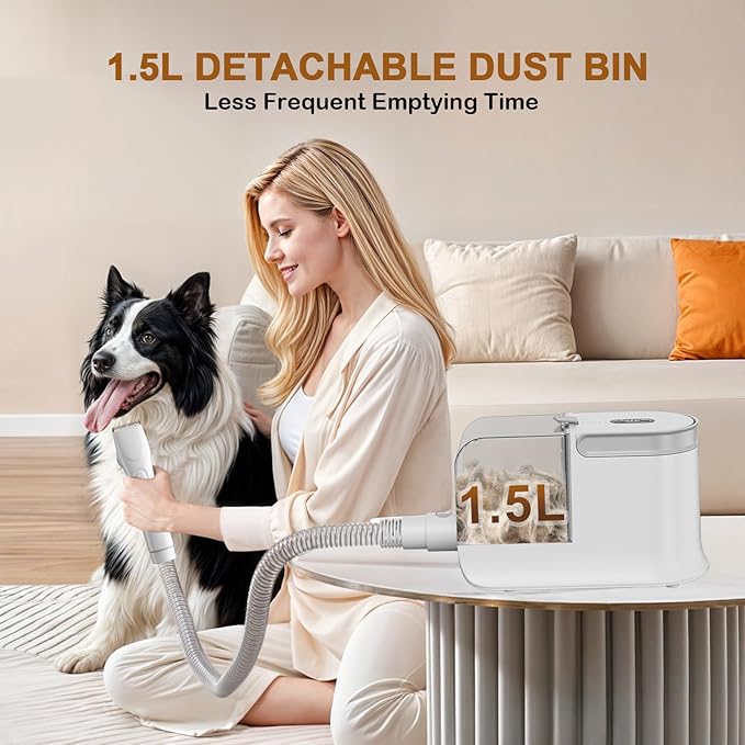 Dog Grooming Vacuum, Dog Grooming Kit with Pet Clipper Nail Grinder, 3 Suction Modes Dog Brush Vacuum with 6 Pet Grooming Tools (White)