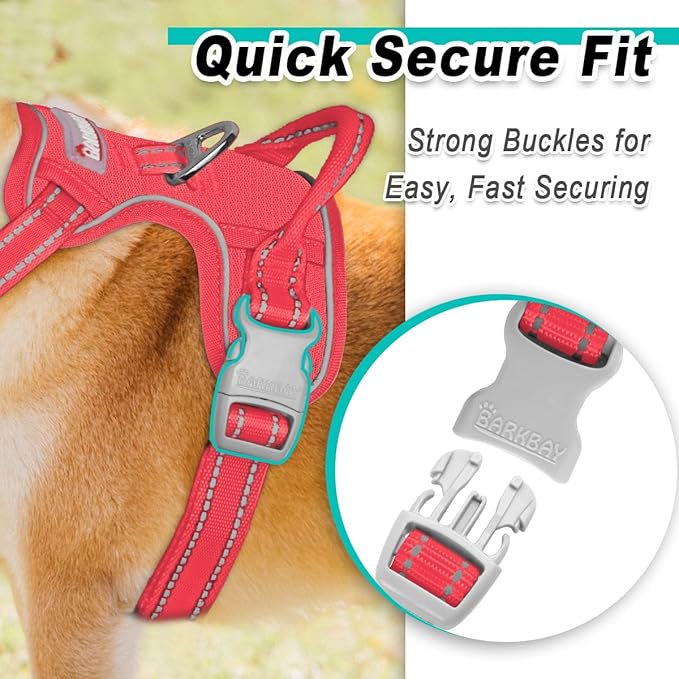 BARKBAY Dog Harness No Pull Mesh for Large Dogs - Adjustable, Reflective, Comfortable, No Choke, Heavy-Duty - Perfect for Outdoor Training, Walking, and Hiking - Strong & Durable - L & Red Mesh