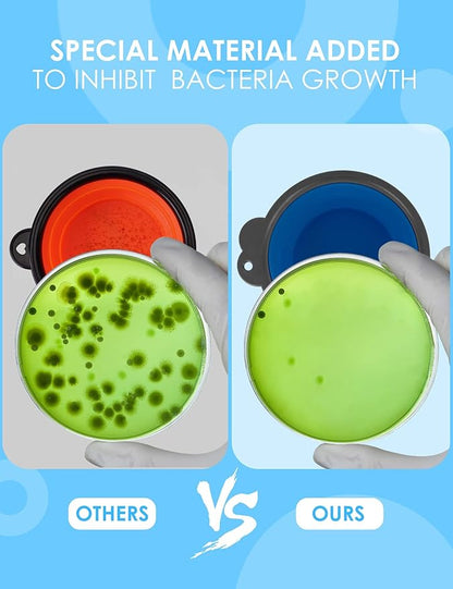 Aonkey Collapsible Dog Bowls with Bottle Carrier, 2 Pack Travel Dog Water Bowl Upgraded Carabiner, One-piece Molded Rim No Fall Off or Crack, Foldable Silicone Portable for Pets Walking Hiking 15oz