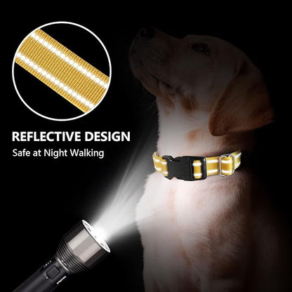 Hikiko Martingale Dog Collars Reflective Nylon Dog Collar with Quick Release Buckle Adjustable Training No Slip Dog Collar (Medium, Yellow)