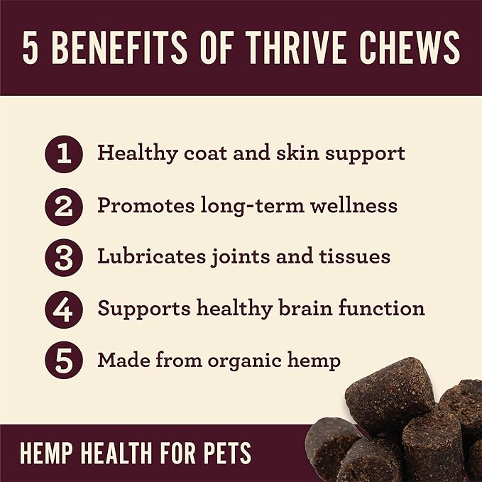 Hemp Well Thrive Chews for Dogs – Support Hip, Joint, and Heart Health, Promotes Immune and Skin Health, Organic. – 8 Count