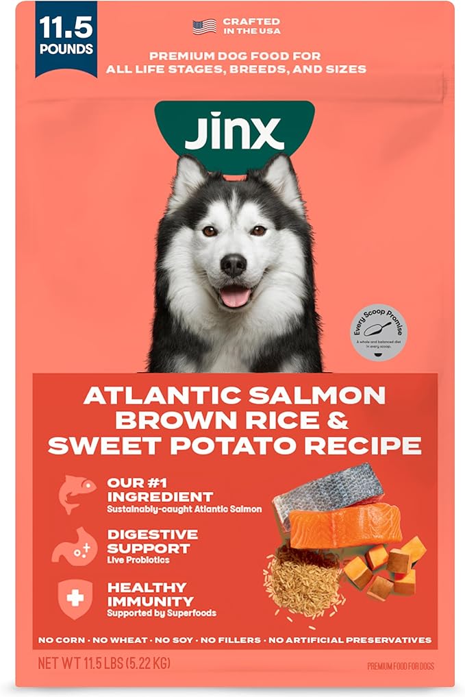 Jinx Premium Dry Dog Food, for All Lifestages - Real Salmon, Brown Rice & Sweet Potato Kibble with Superfoods for Immune Support & Probiotics for Digestive Support - No Fillers - 11.5lb