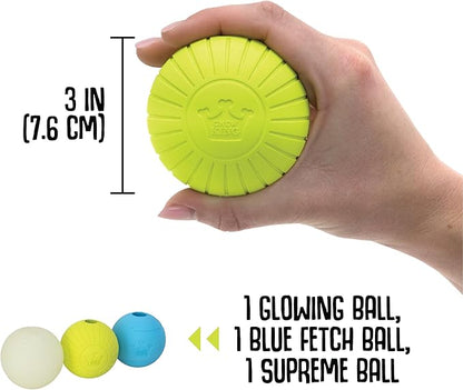 Chew King by Mammoth Glowing Fetch Ball, Dog Ball Toys, 3" Combo