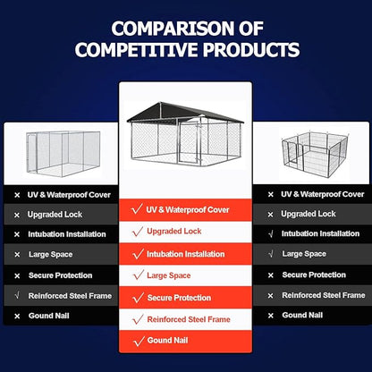Petonly Outdoor Dog Enclosure Heavy Duty Dog Kennel House Mesh Dog Big Cage Pet Kennel Steel Fence with Secure Lock(236”x 118”)