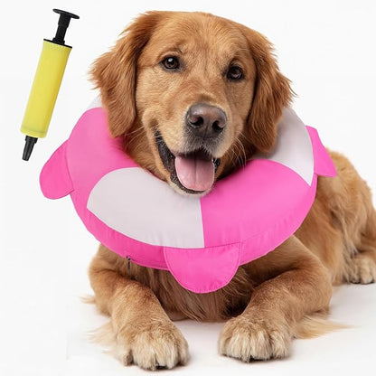 IECOii Inflatable Dog Pillow Cone Collar Alternative, Adjustable Neck Donut Cone for Dog After Surgery Prevent from Biting & Licking, Soft Blow Up Dogs Head Cone Recovery E Collar for Medium Dogs, L