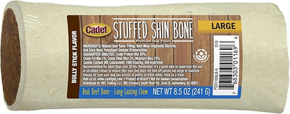 Cadet Stuffed Shin Bone, Long-Lasting Dog Chew Bones for Aggressive Chewers, High Protein Filled Bone Dental Chew for Dogs, Bully Stick Flavor Filling, 5-6" for Large Dogs