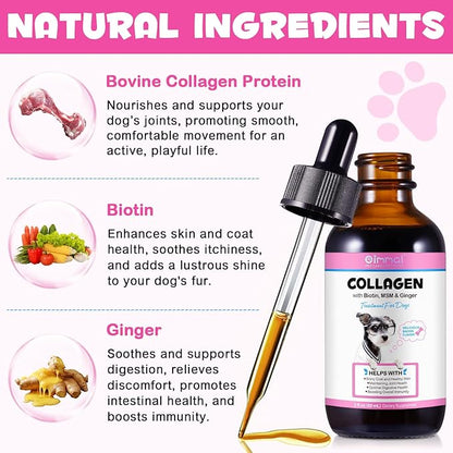 Collagen for Dogs, Dog Collagen Liquid Drops with Biotin, MSM & Ginger Digestive & Immunity Support, Itch Relief, Skin & Coat and Joint Health, Dog Supplement 60ml-2pcs