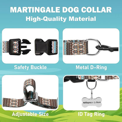 Martingale Dog Collar with Buckle Tribal Design Adjustable Escape Proof Pet Collars (Aztec, Medium)