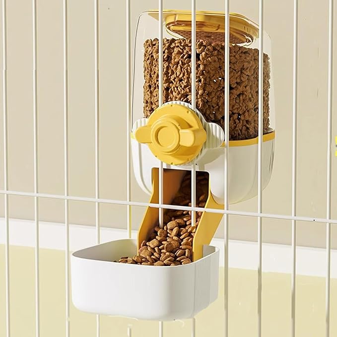 Pet Dog Cat Hanging Automatic Feeders, Auto Gravity Pet Feeder No Drip Water Set, Cage Pet Feeding Bowls Dispenser for Cats Dogs Puppy, Rabbit (Yellow)