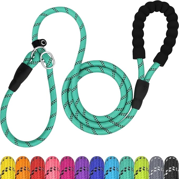 TagME 6ft Slip Dog Lead, No Pull Reflective Training Leash with Padded Handle, Professional Rope P-Leash for Small Medium Large Dogs, Heavy Duty Correction Lead for Walking & Training (Turquoise)