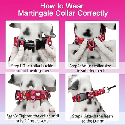Pink Martingale Collar for Dogs with Buckle Adjustable Heart Valentines Dog Collars (Burgundy Love, Medium)