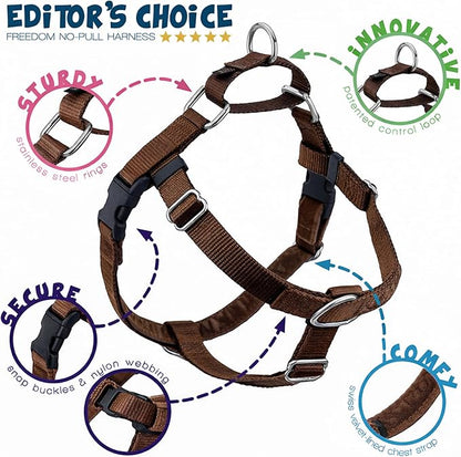 2 Hounds Design Freedom No Pull Dog Harness, Adjustable Harness, Easy Walking & Comfortable Control, Fits Small, Medium & Large Dogs, Solid Colors, Made in USA, 1" MD, Brown