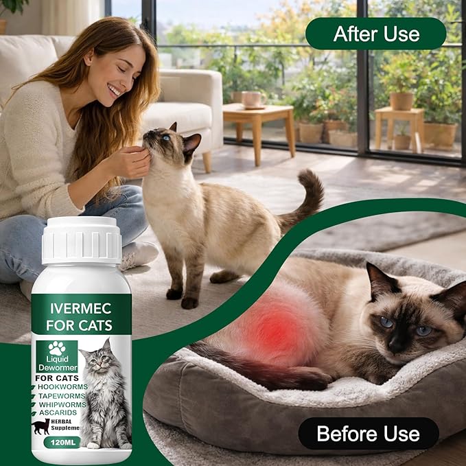 lvermect Dewormer Liquid for Dogs and Cats, Digestive Cleanser Treatment, Broad Spectrum for All Wormer, Hookworms, Lung Worms, Pin Worms, Round Worms