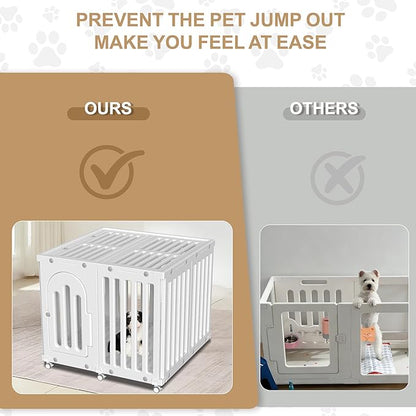 Dog Playpen with Door & Cover Top, Fence Panel Puppy Playpen, Room Dog Crate, Pet Playpen for Small & Medium Dogs, Puppy Play Pen for Indoors & Outdoor (35" L x 35" W x 30" H)